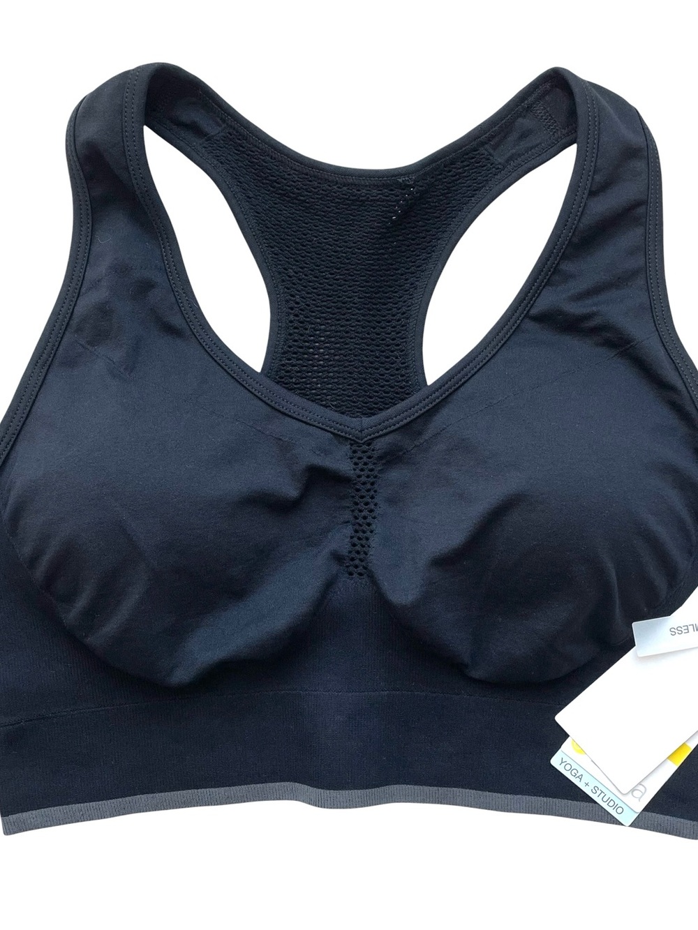 Zella Black Gray Trim Racerback Sports Bra Removable Pads